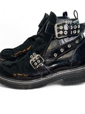 Forever 21 Black Patent Buckle Ankle Boots